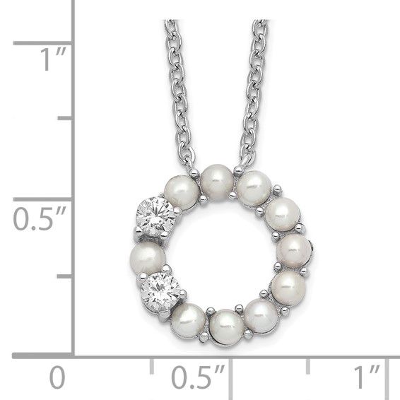 Sterling Silver Rhodium-plated 3-3.5mm FWC Pearl CZ 1.75in ext Necklace
