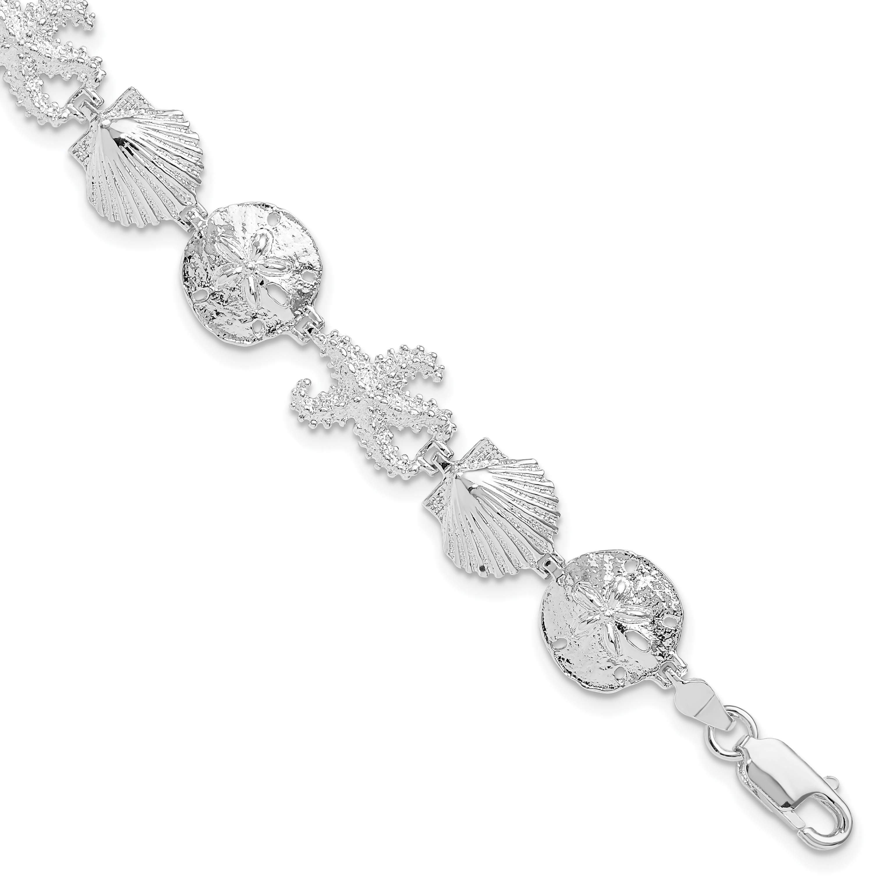 De-Ani Sterling Silver Rhodium-Plated Polished Starfish / Shell / Sand Dollar Bracelet (QH5570-7.25)