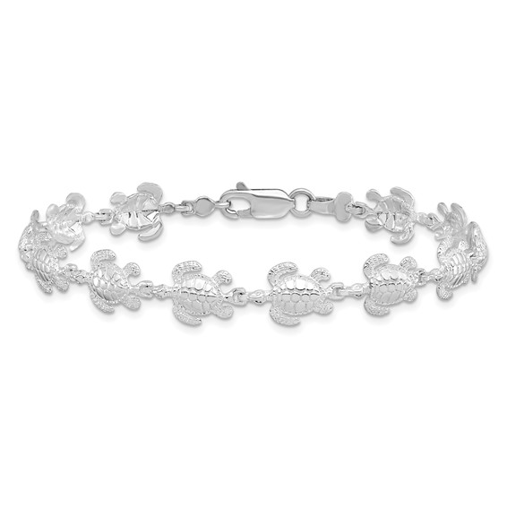 De-Ani Sterling Silver Rhodium-plated Polished Sea Turtle 7.5 inch Bracelet