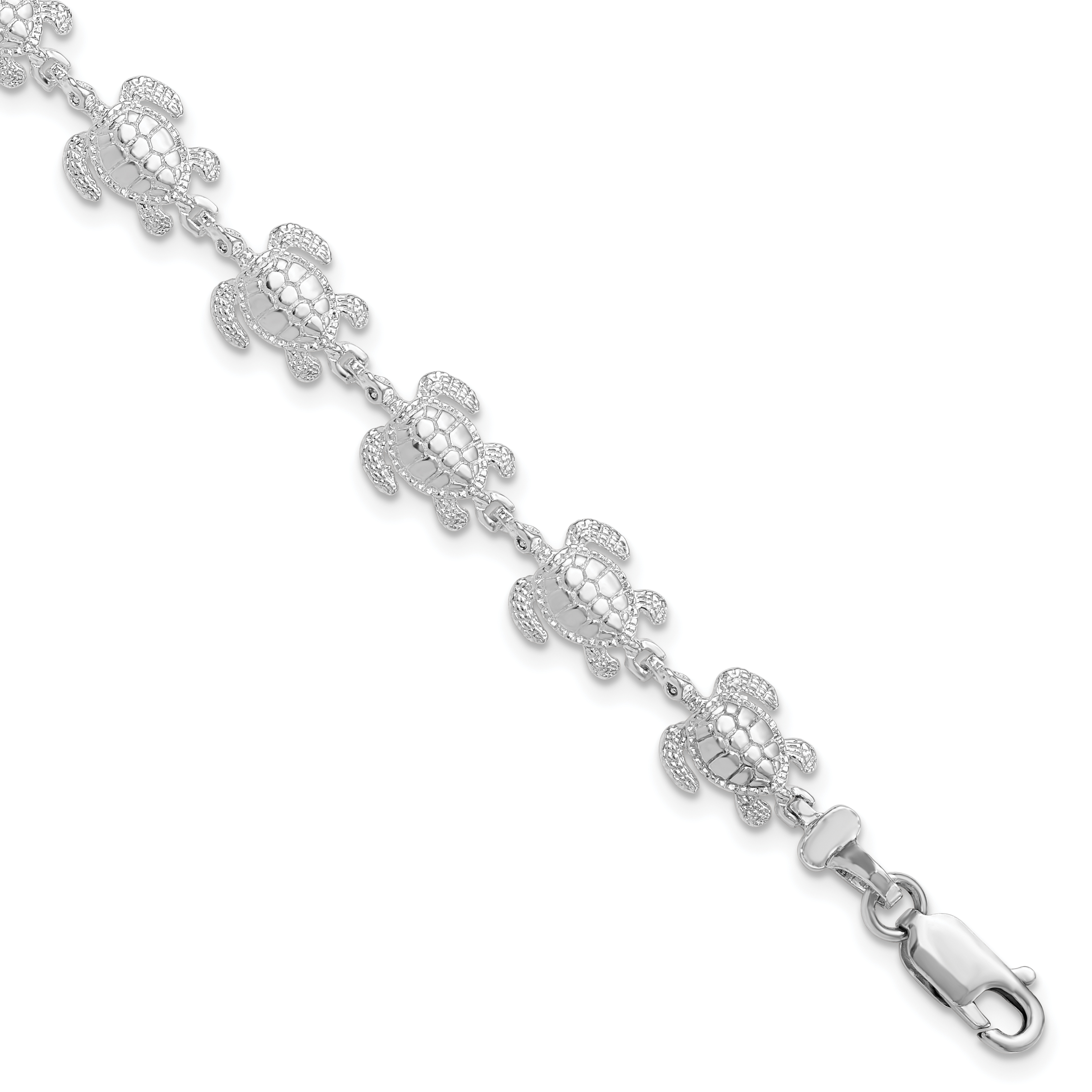 De-Ani Sterling Silver Rhodium-plated Polished Sea Turtle 7.5 inch Bracelet (QH5572-7.5)