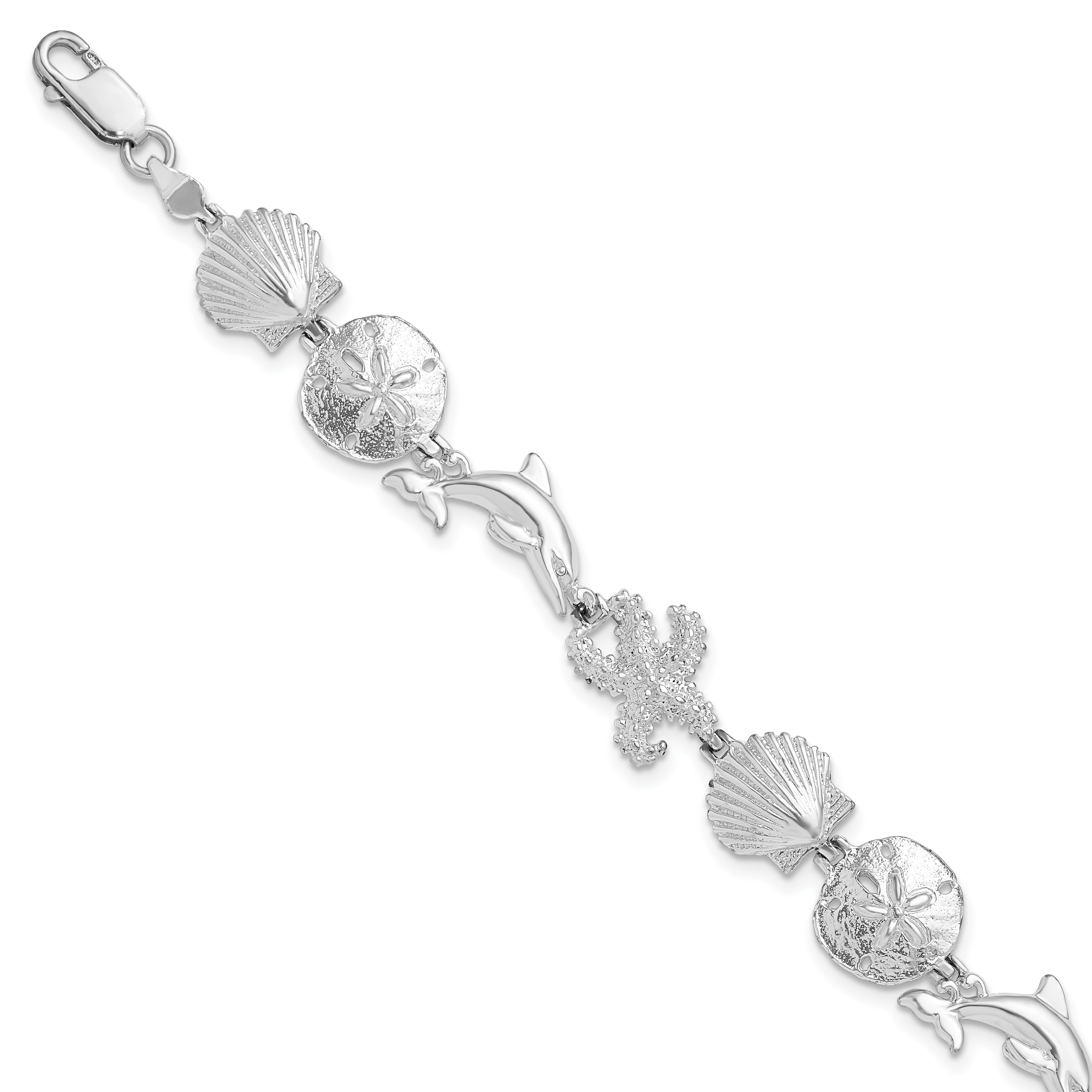 De-Ani Sterling Silver Rhodium-plated Polished Sea Life Bracelet (QH5574-7.25)