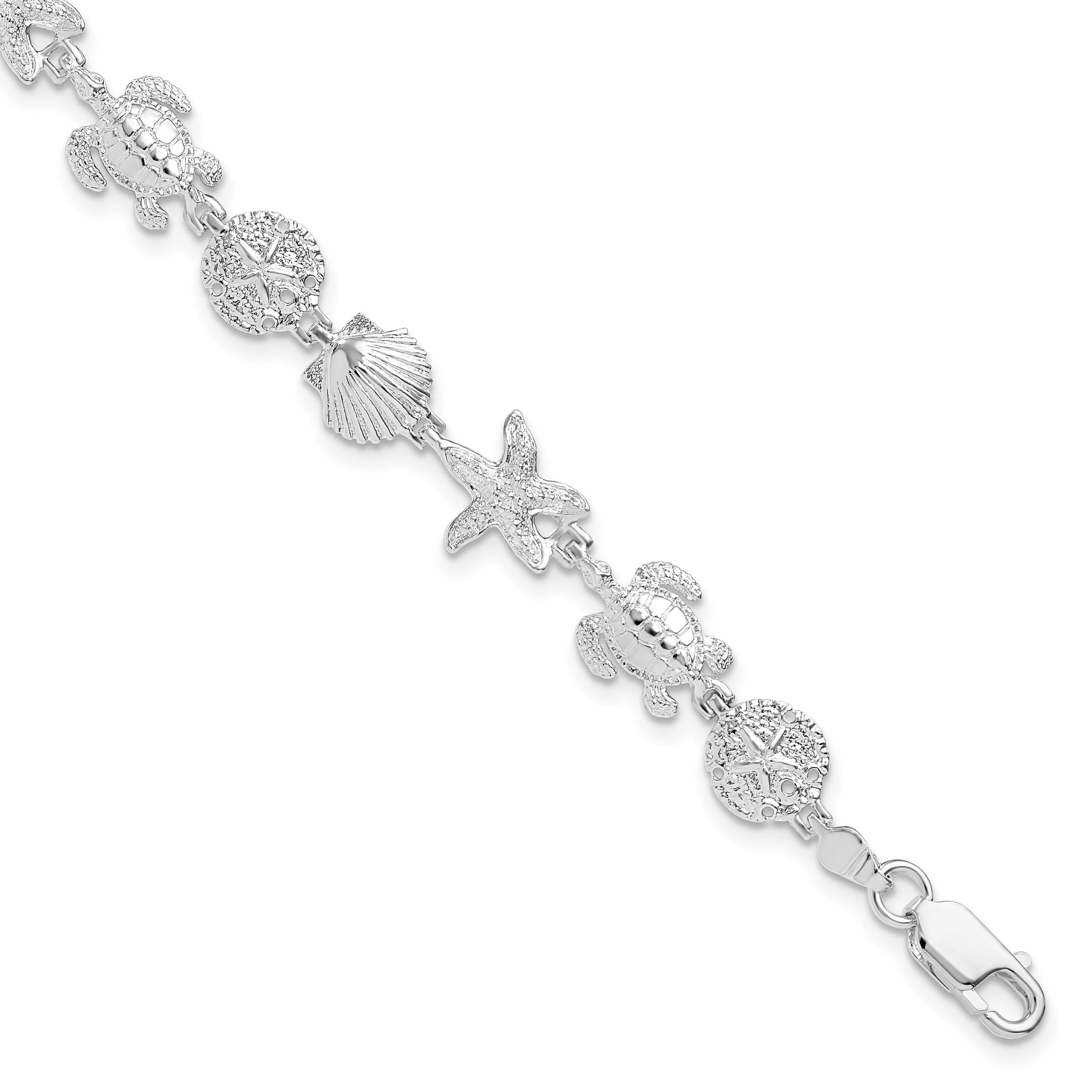 De-Ani Sterling Silver Rhodium-plated Polished and Textured Sea Life 7.25 inch Bracelet (QH5575-7.25)