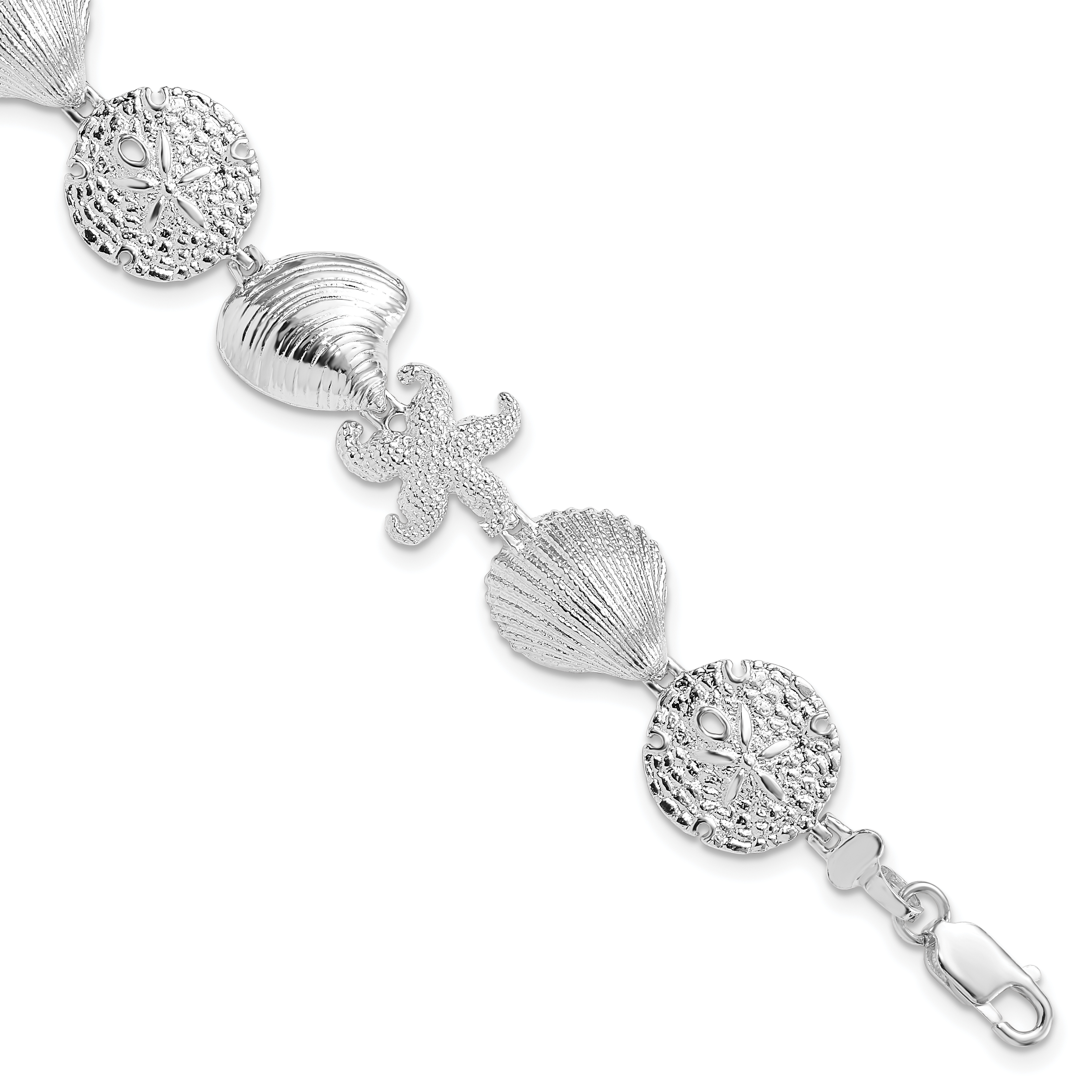 De-Ani Sterling Silver Rhodium-Plated Polished Turtle / Shell / Starfish / Clam Bracelet (QH5577-7.25)