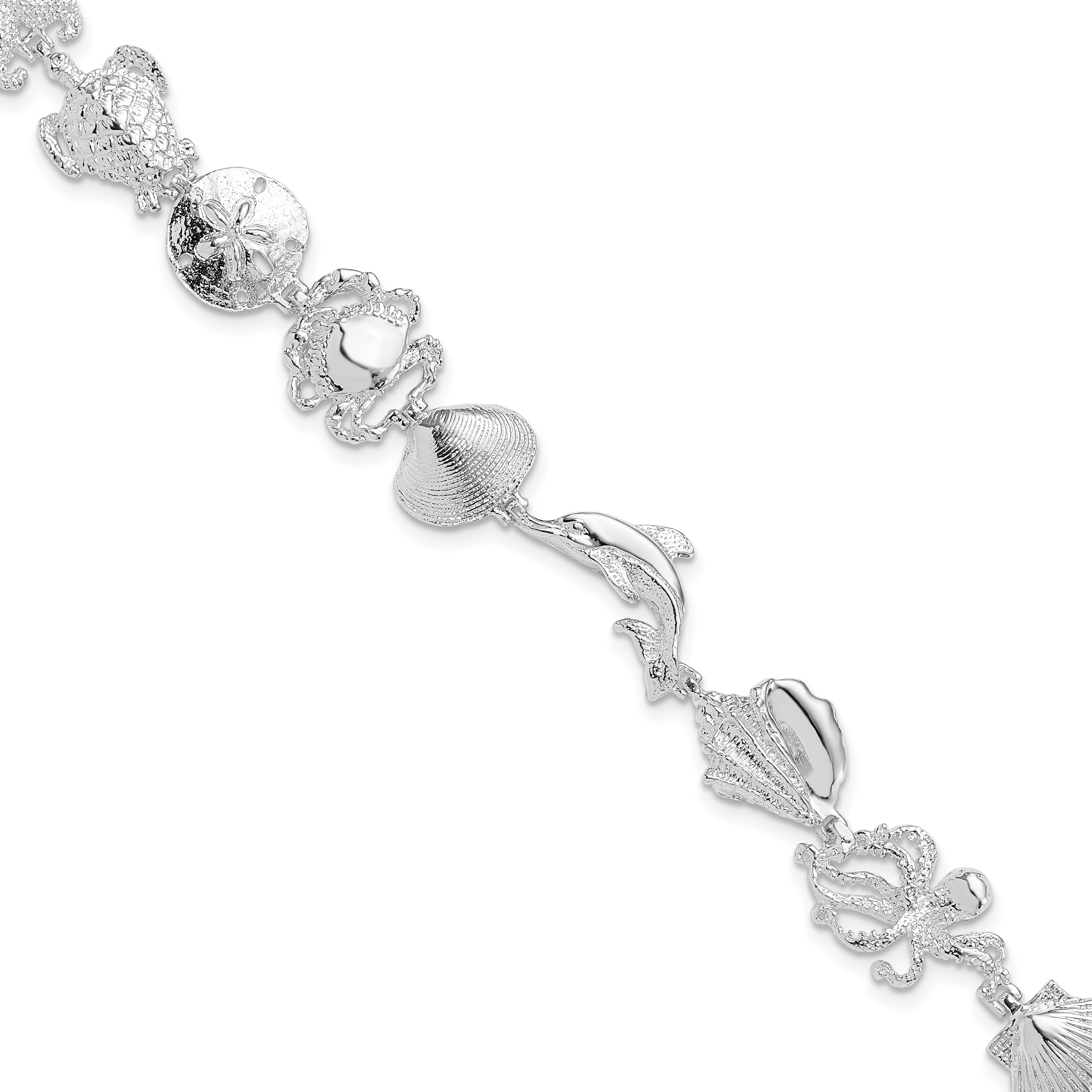De-Ani Sterling Silver Rhodium-plated Polished Multi-Shell and Sealife Bracelet (QH5579-7.25)