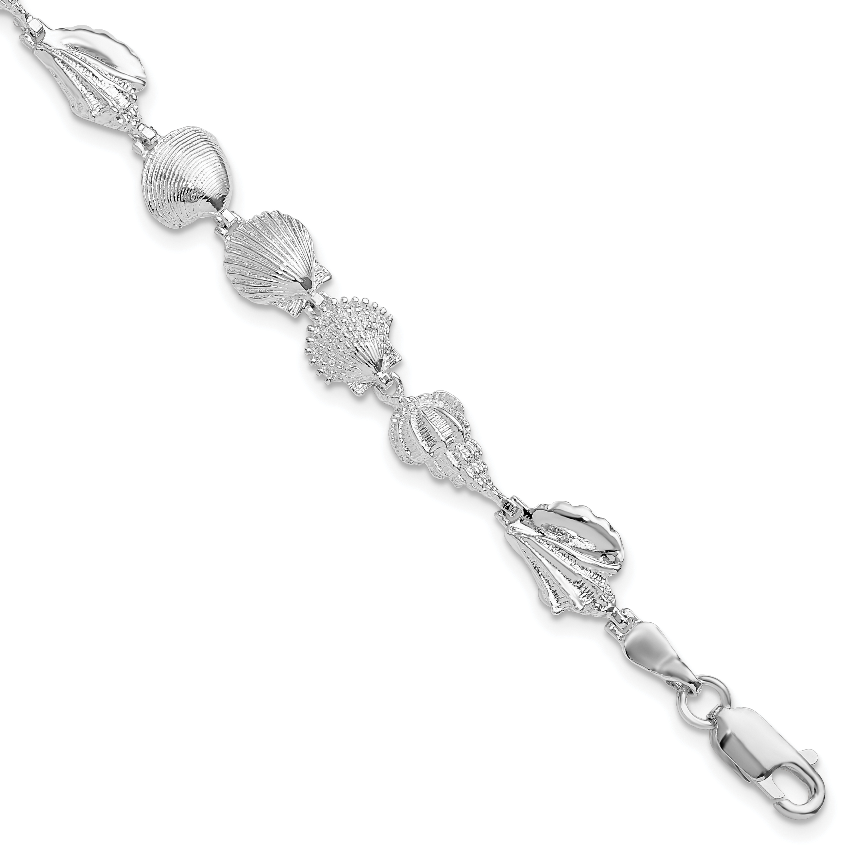 De-Ani Sterling Silver Rhodium-plated Polished Multi-Shell 7.25 inch Bracelet (QH5583-7.25)