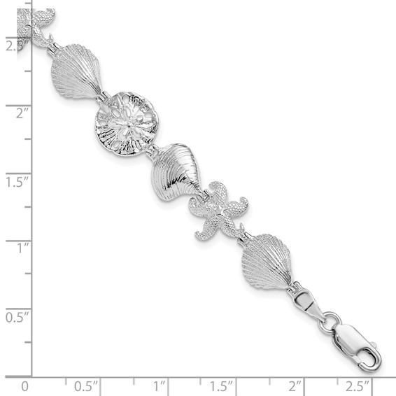 De-Ani Sterling Silver Rhodium-Plated Polished Starfish / Shells / Sand Dollar Bracelet