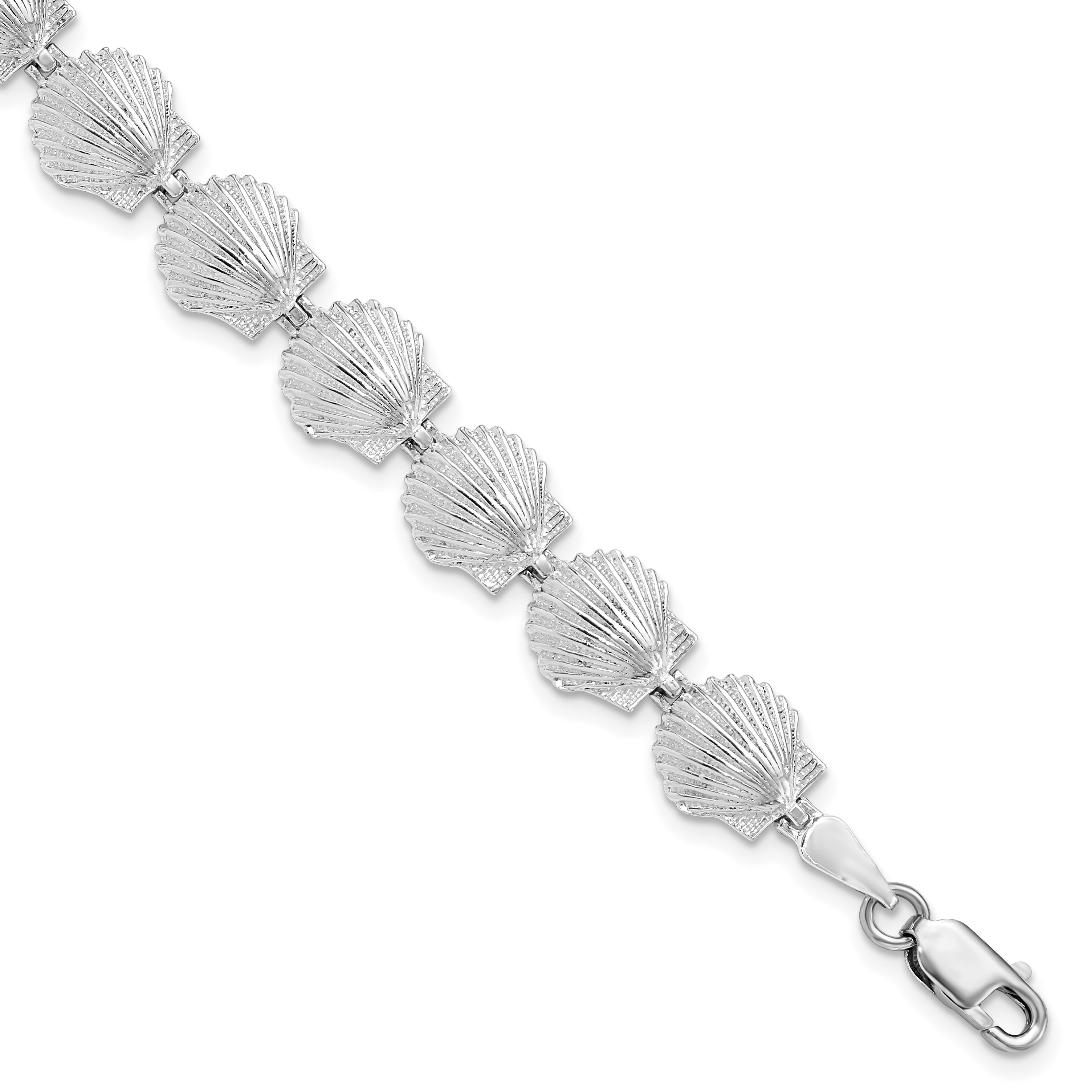 De-Ani Sterling Silver Rhodium-plated Polished Scallop Shell Bracelet (QH5586-7.5)