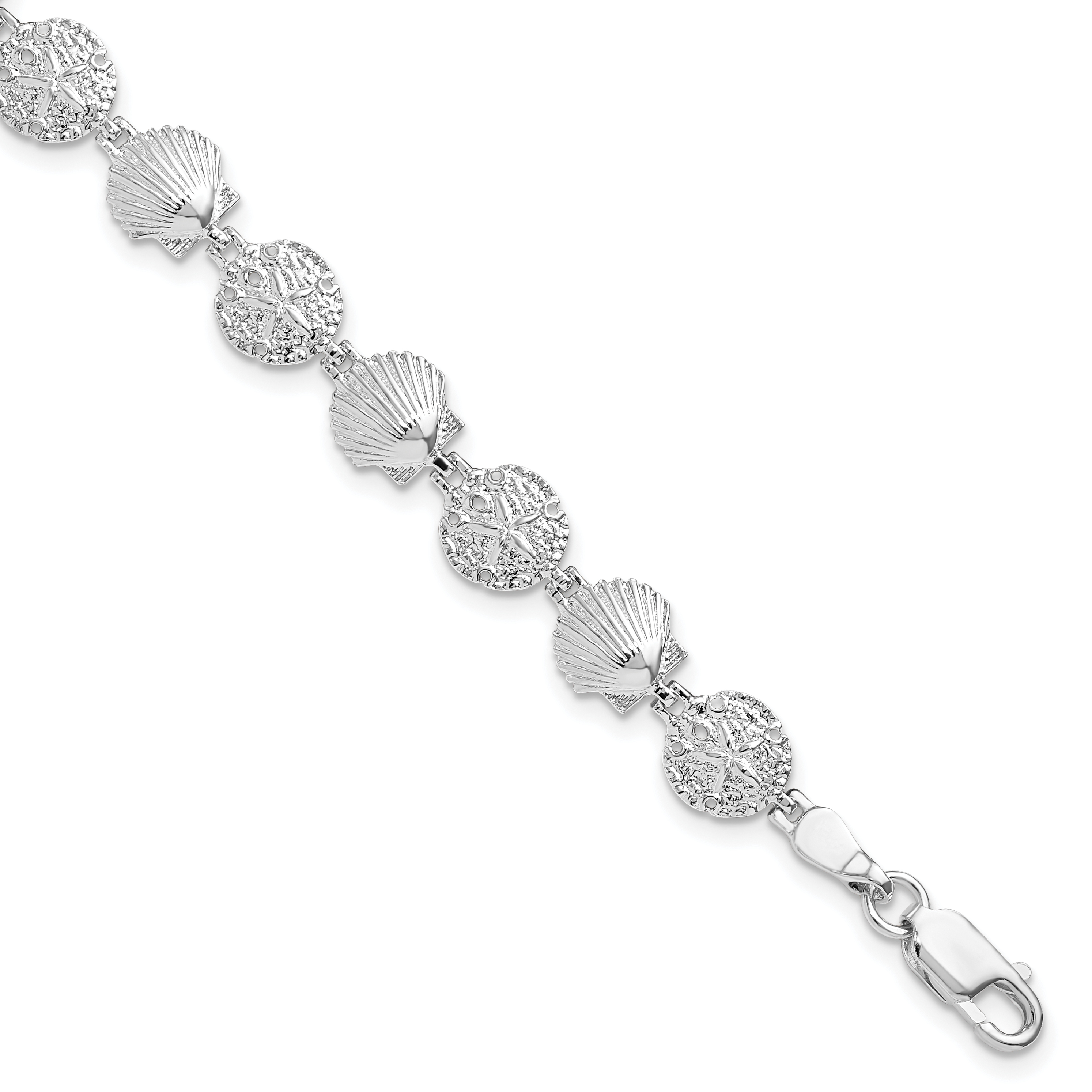 De-Ani Sterling Silver Rhodium-plated Polished Sand Dollar and Shell 7.25 inch Bracelet (QH5592-7.25)