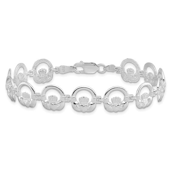 De-Ani Sterling Silver Rhodium-Plated Polished Claddagh Circle Bracelet