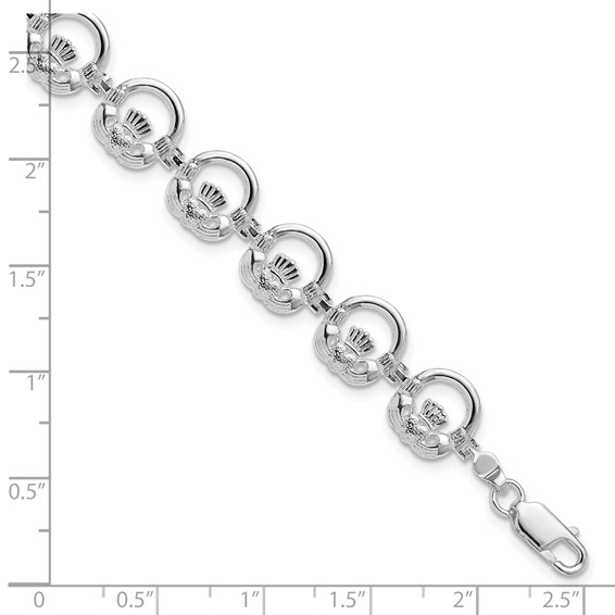 De-Ani Sterling Silver Rhodium-Plated Polished Claddagh Circle Bracelet