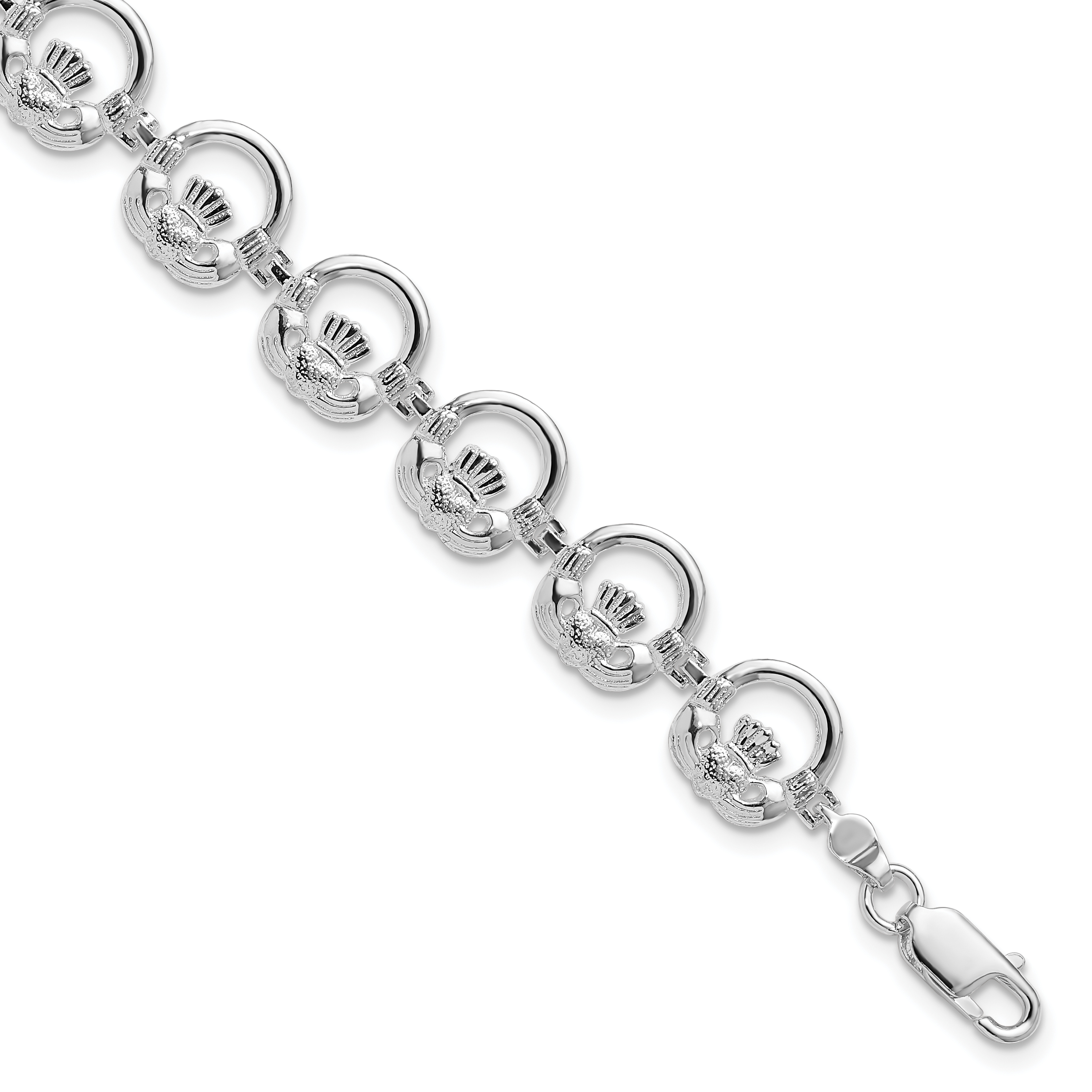 De-Ani Sterling Silver Rhodium-Plated Polished Claddagh Circle Bracelet (QH5596-7.25)