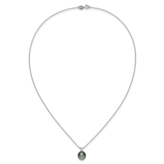 Sterling Silver Rhodium-plated 9-10mm Black Teardrop Tahitian Saltwater Cultured Pearl 17 inch Necklace