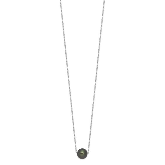 Sterling Silver Rhodium-plated 8-9mm Black Semi-Round Tahitian Saltwater Cultured Pearl 17 inch Necklace