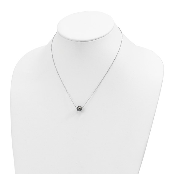 Sterling Silver Rhodium-plated 8-9mm Black Semi-Round Tahitian Saltwater Cultured Pearl 17 inch Necklace