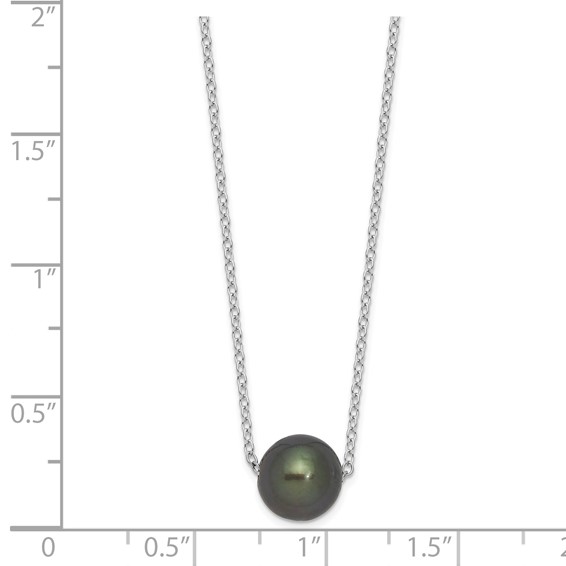Sterling Silver Rhodium-plated 8-9mm Black Semi-Round Tahitian Saltwater Cultured Pearl 17 inch Necklace