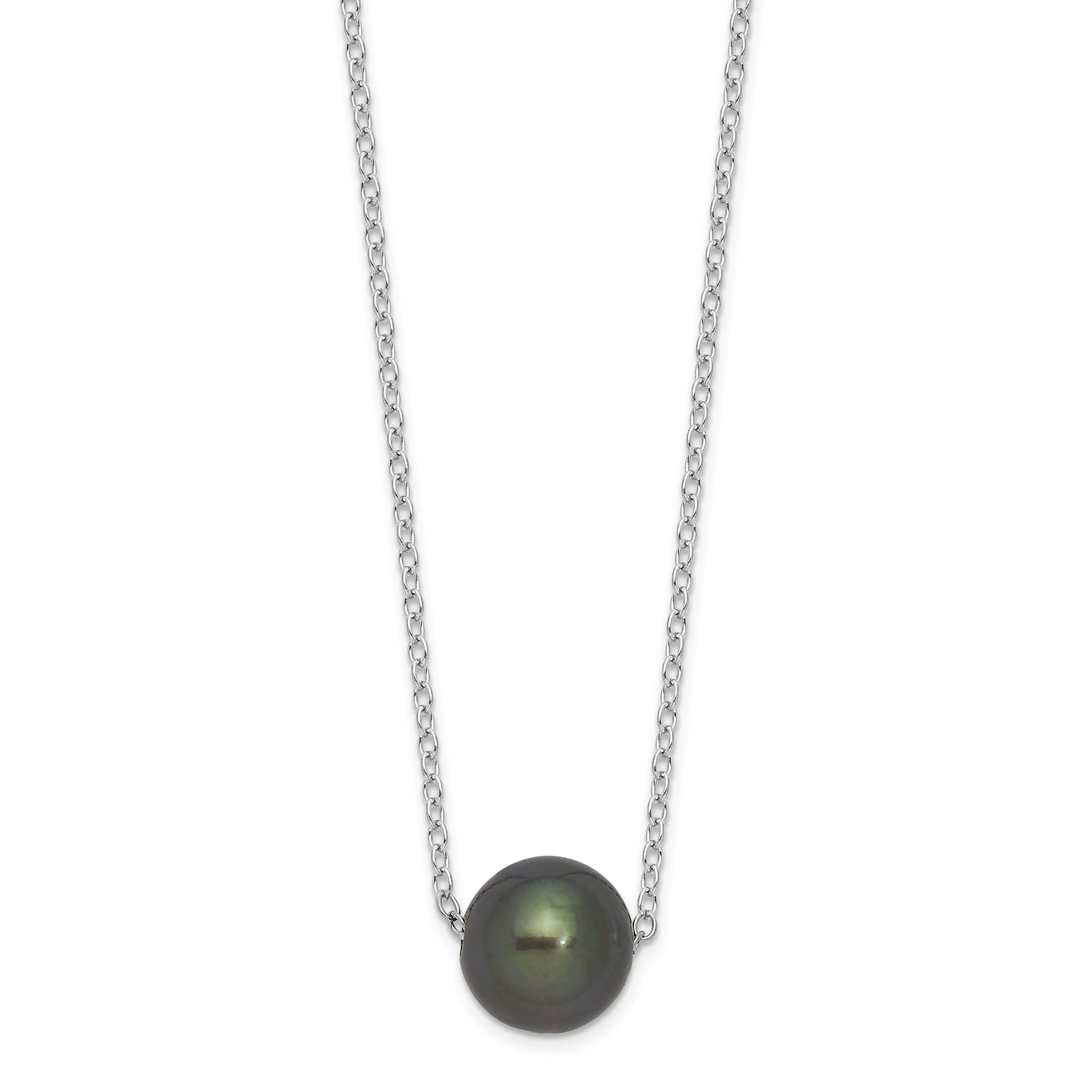 Sterling Silver Rhodium-plated 8-9mm Black Semi-Round Tahitian Saltwater Cultured Pearl 17 inch Necklace (QH5618-17)