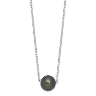 Sterling Silver Rhodium-plated 8-9mm Black Semi-Round Tahitian Saltwater Cultured Pearl 17 inch Necklace