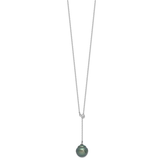 Sterling Silver Rhodium-plated 9-10mm Black Baroque Tahitian Saltwater Cultured Pearl 18 inch Necklace