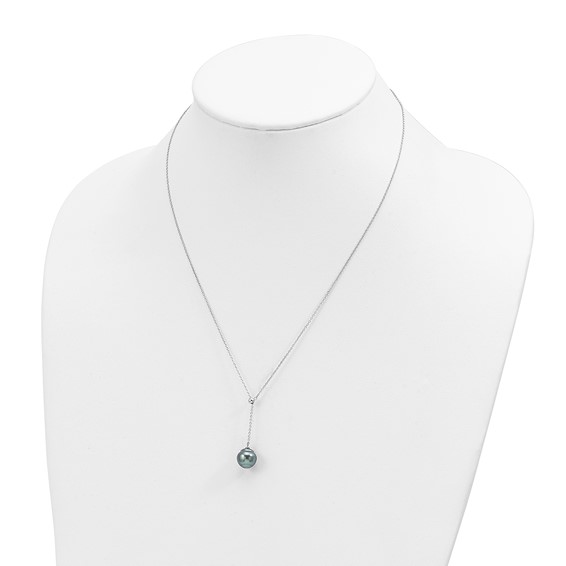 Sterling Silver Rhodium-plated 9-10mm Black Baroque Tahitian Saltwater Cultured Pearl 18 inch Necklace