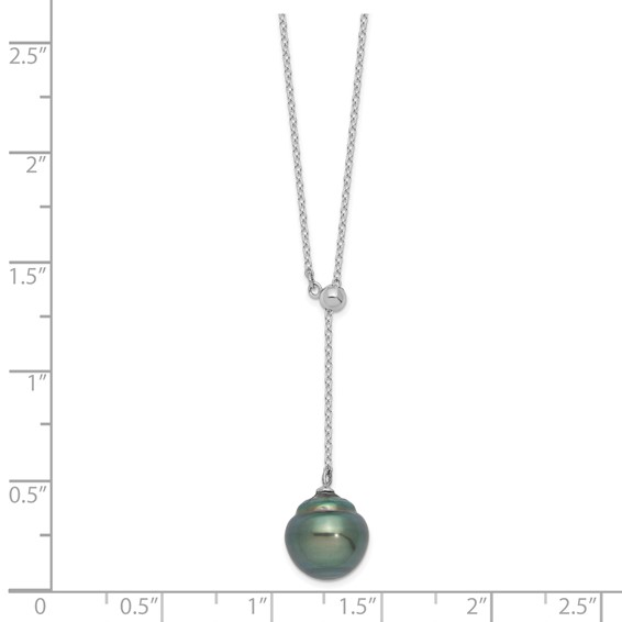 Sterling Silver Rhodium-plated 9-10mm Black Baroque Tahitian Saltwater Cultured Pearl 18 inch Necklace