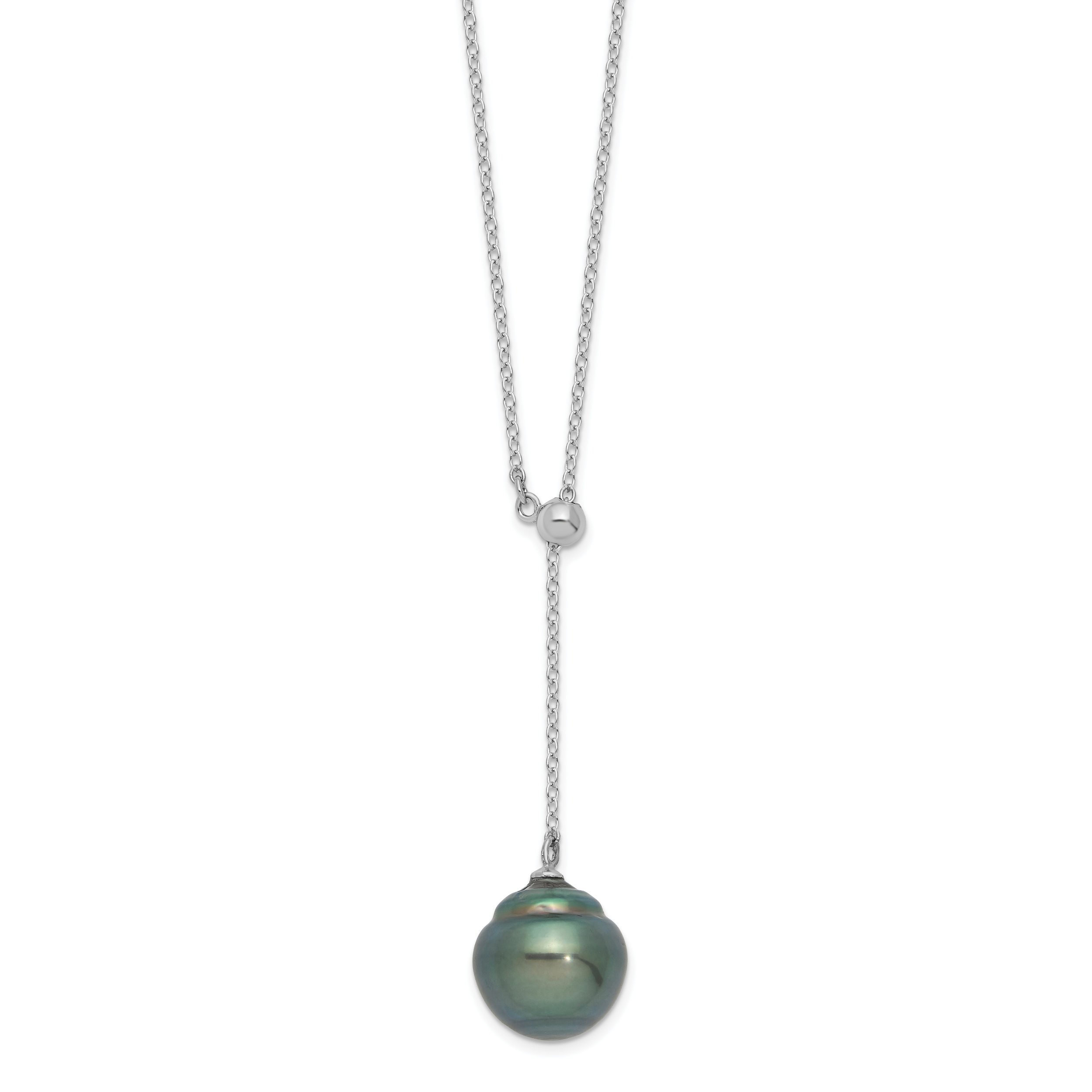 Sterling Silver Rhodium-plated 9-10mm Black Baroque Tahitian Saltwater Cultured Pearl 18 inch Necklace (QH5620-18)