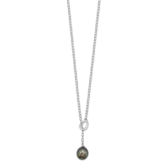 Sterling Silver Rhodium-plated 9-10mm Black Teardrop Tahitian Saltwater Cultured Pearl Slide 19.5 inch Necklace
