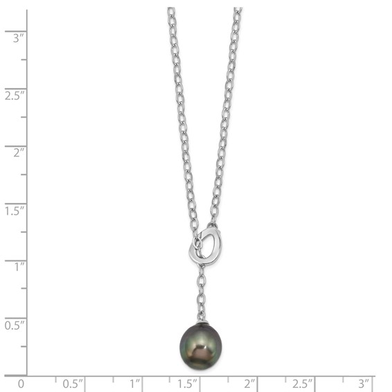 Sterling Silver Rhodium-plated 9-10mm Black Teardrop Tahitian Saltwater Cultured Pearl Slide 19.5 inch Necklace