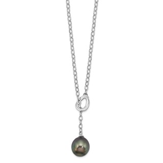 Sterling Silver Rhodium-plated 9-10mm Black Teardrop Tahitian Saltwater Cultured Pearl Slide 19.5 inch Necklace