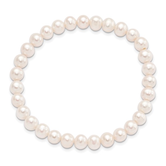 6-7mm White Semi-round Freshwater Cultured Pearl Stretch Bracelet