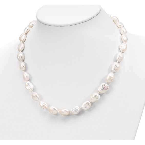 Sterling Silver Rhodium-plated 11x14mm White Keshi Freshwater Cultured Pearl 18 inch Necklace