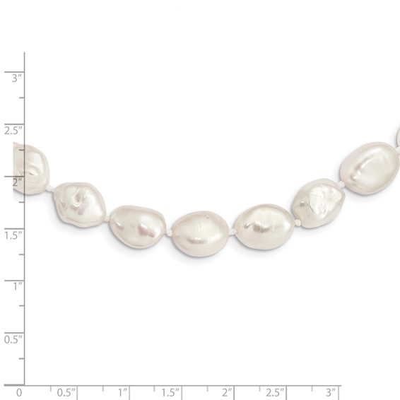Sterling Silver Rhodium-plated 11x14mm White Keshi Freshwater Cultured Pearl 18 inch Necklace