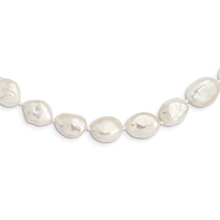 Sterling Silver Rhodium-plated 11x14mm White Keshi Freshwater Cultured Pearl 18 inch Necklace