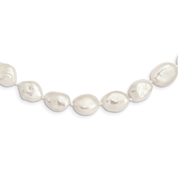 Sterling Silver Rhodium-plated 11x14mm White Keshi Freshwater Cultured Pearl 18 inch Necklace