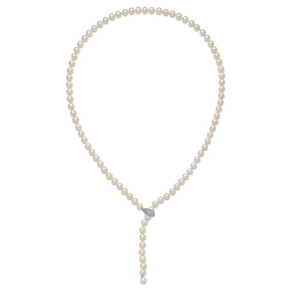 Sterling Silver Rhod-pl 9-10mm White Near-Round FWC Pearl Adj Necklace