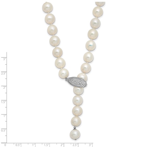 Sterling Silver Rhod-pl 9-10mm White Near-Round FWC Pearl Adj Necklace