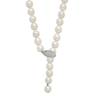 Sterling Silver Rhod-pl 9-10mm White Near-Round FWC Pearl Adj Necklace
