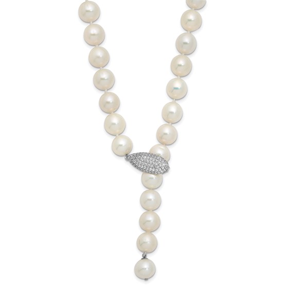 Sterling Silver Rhod-pl 9-10mm White Near-Round FWC Pearl Adj Necklace