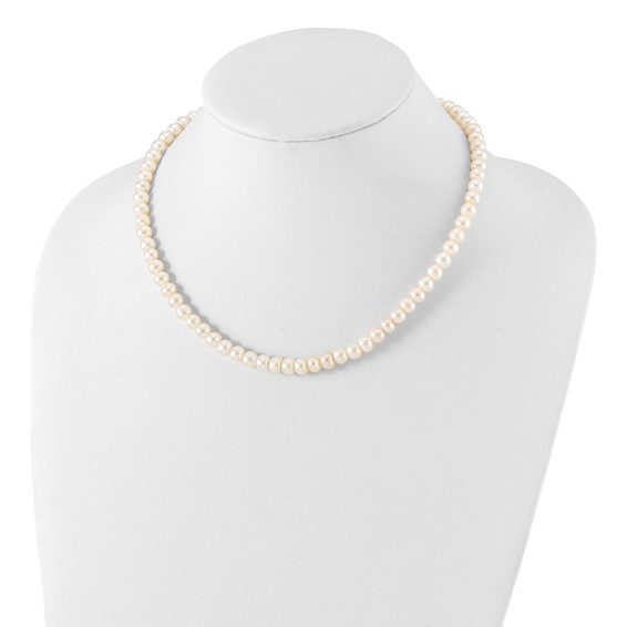 Sterling Silver Rhodium-plated 7-8mm White Near-Round Freshwater Cultured Pearl 18 inch Necklace