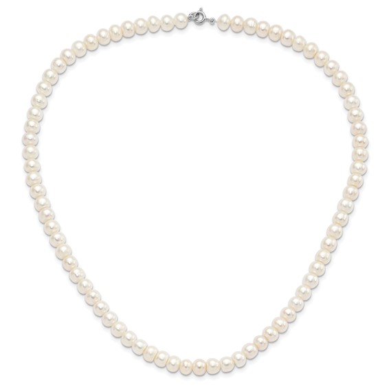 Sterling Silver Rhodium-plated 7-8mm White Near-Round Freshwater Cultured Pearl 18 inch Necklace