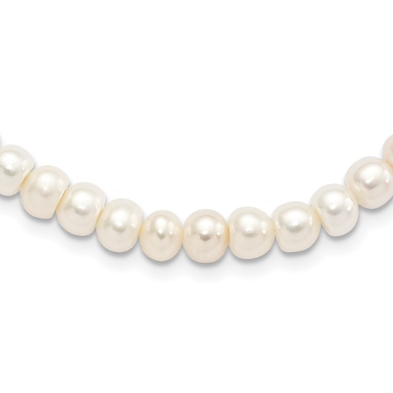 Sterling Silver Rhodium-plated 7-8mm White Near-Round Freshwater Cultured Pearl 18 inch Necklace