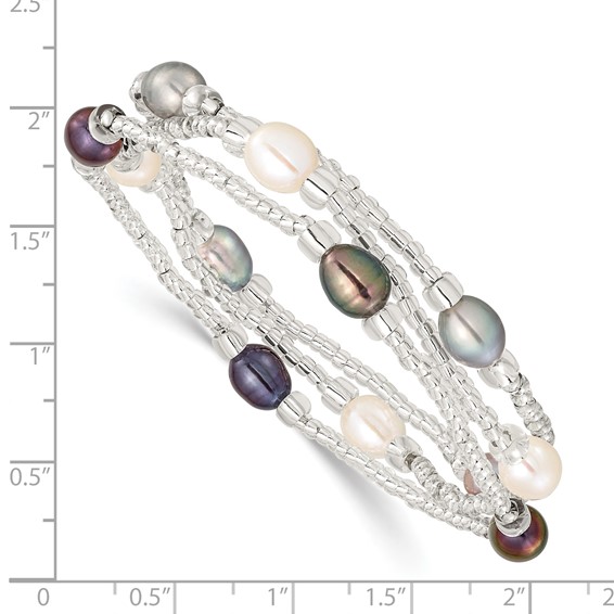 "6-8mm White, Black and Grey Rice Freshwater Cultured Pearl and Glass Bead Stretch 3-Bracelet Set"