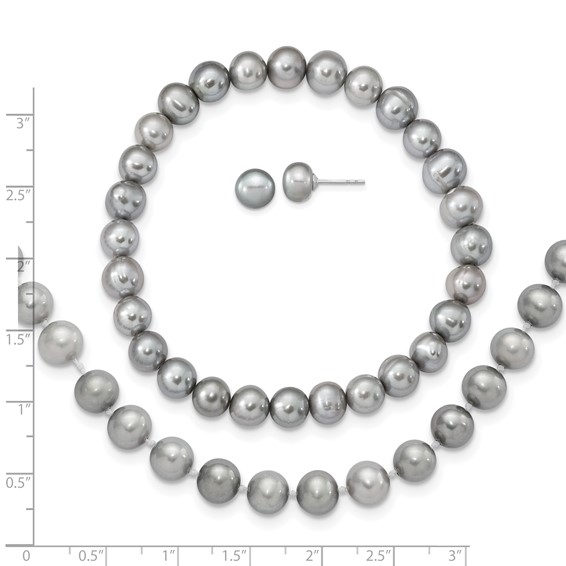 Sterling Silver Rhodium Plated 7-8mm FWC Pearl Earring Bracelet Necklace Sets         