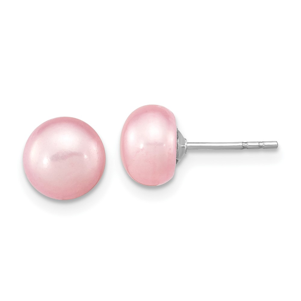 Sterling Silver Rhodium-plated 7-8mm Pink Near-Round Freshwater Cultured Pearl 18 inch Necklace, Stretch Bracelet and Button Post Earrings Set (QH5638SET)