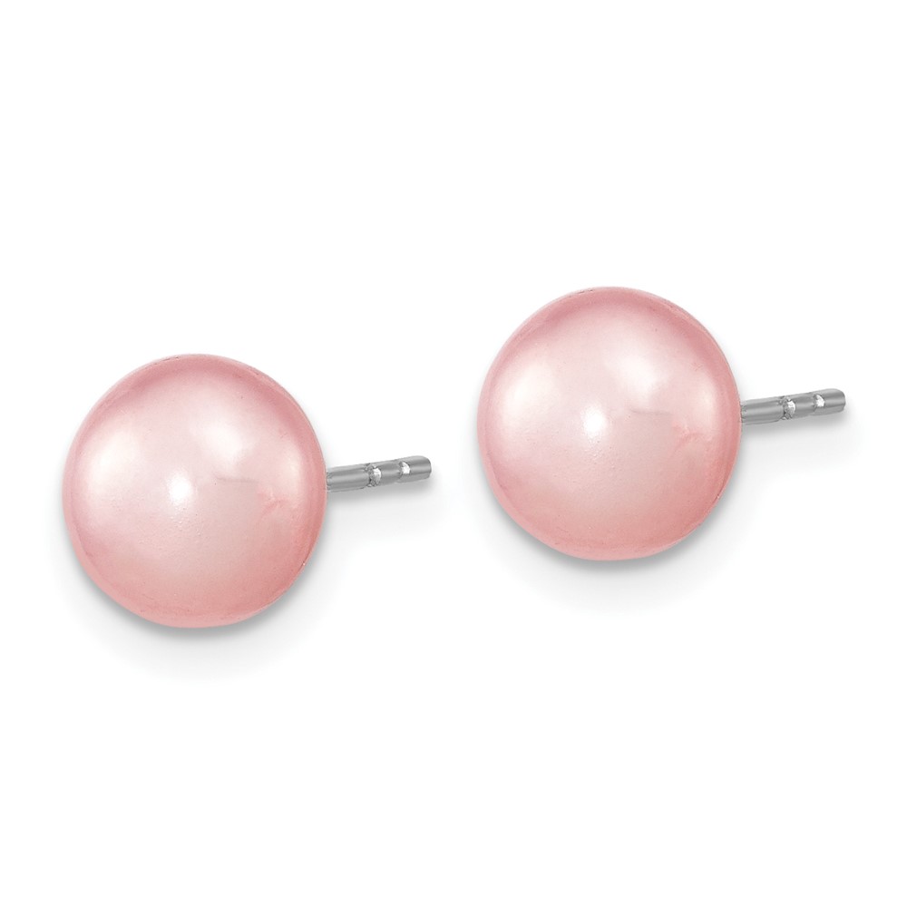 Sterling Silver Rhodium-plated 7-8mm Pink Near-Round Freshwater Cultured Pearl 18 inch Necklace, Stretch Bracelet and Button Post Earrings Set (QH5638SET)