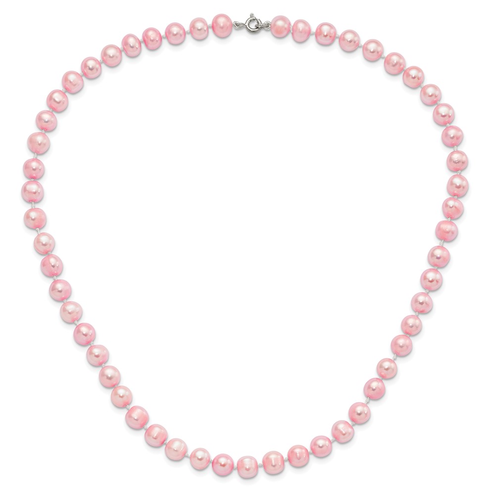 Sterling Silver Rhodium-plated 7-8mm Pink Near-Round Freshwater Cultured Pearl 18 inch Necklace, Stretch Bracelet and Button Post Earrings Set (QH5638SET)