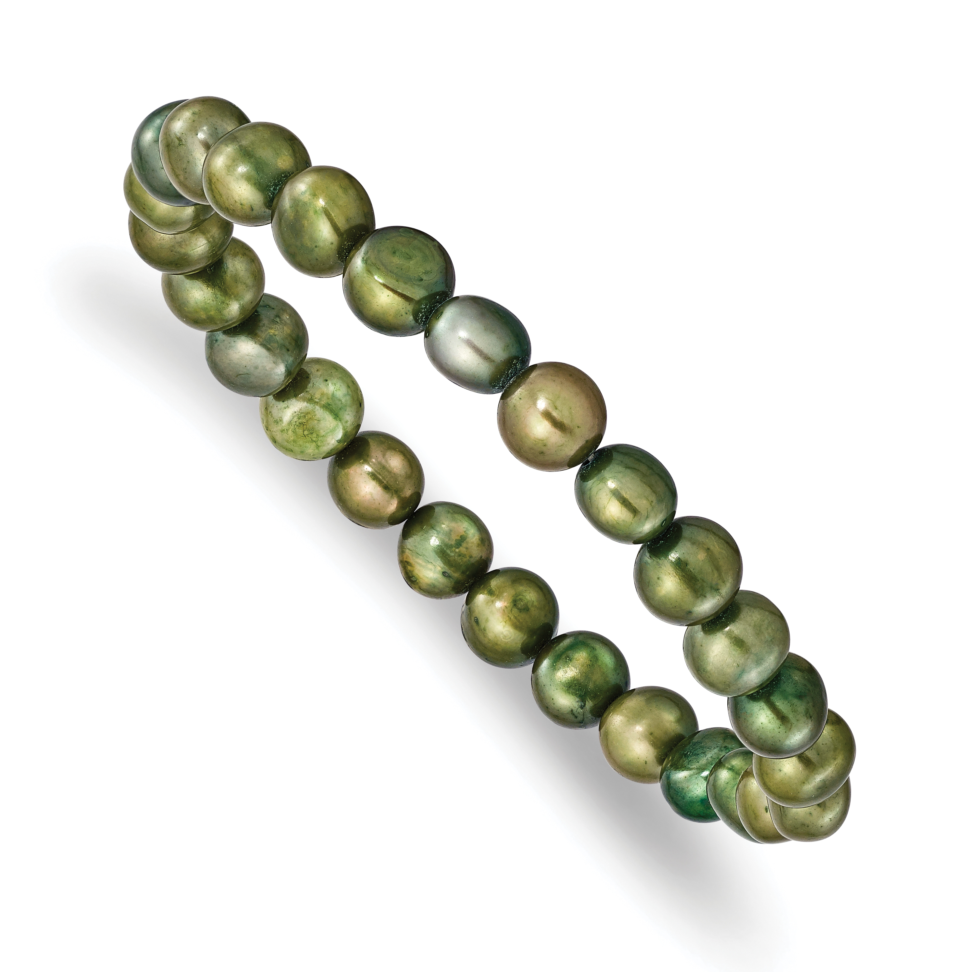 6-7mm Green Semi-round Freshwater Cultured Pearl Stretch Bracelet (QH5640)