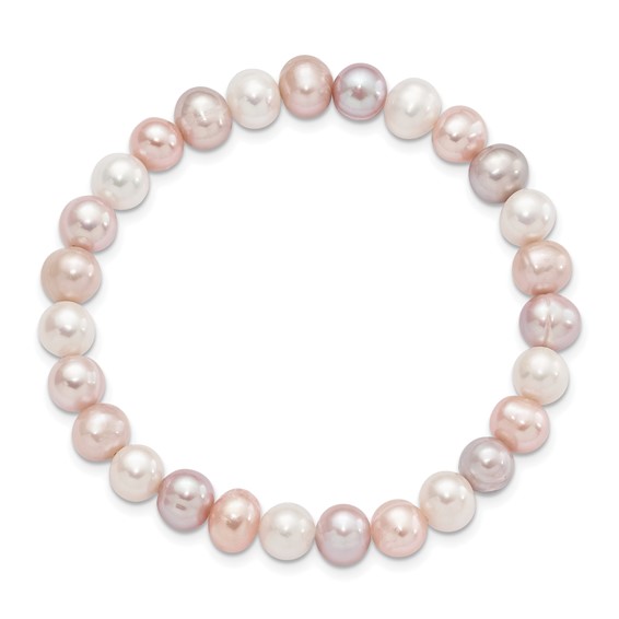 "6-7mm White, Pink and Purple Semi-Round Freshwater Cultured Pearl Stretch Bracelet"