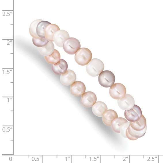 "6-7mm White, Pink and Purple Semi-Round Freshwater Cultured Pearl Stretch Bracelet"