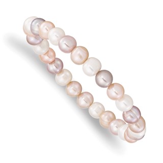 "6-7mm White, Pink and Purple Semi-Round Freshwater Cultured Pearl Stretch Bracelet"