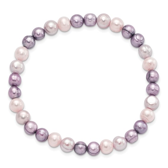 "6-7mm White, Lavender and Grey Semi-Round Freshwater Cultured Pearl Stretch Bracelet"